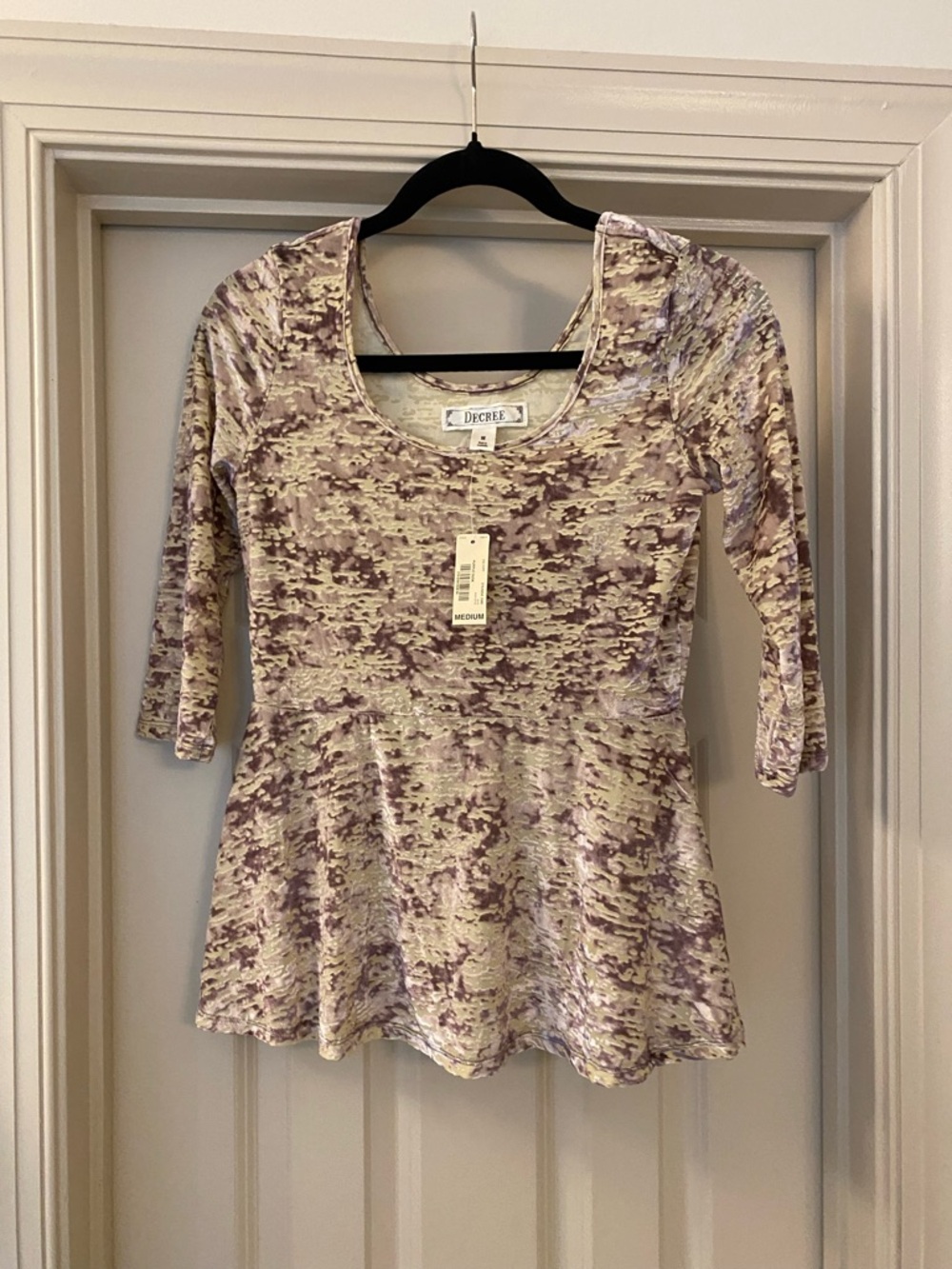 NWT Decree M Women's Lavender Purple Dusk Cream Peplum Top